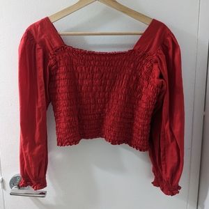 Red smocked crop top